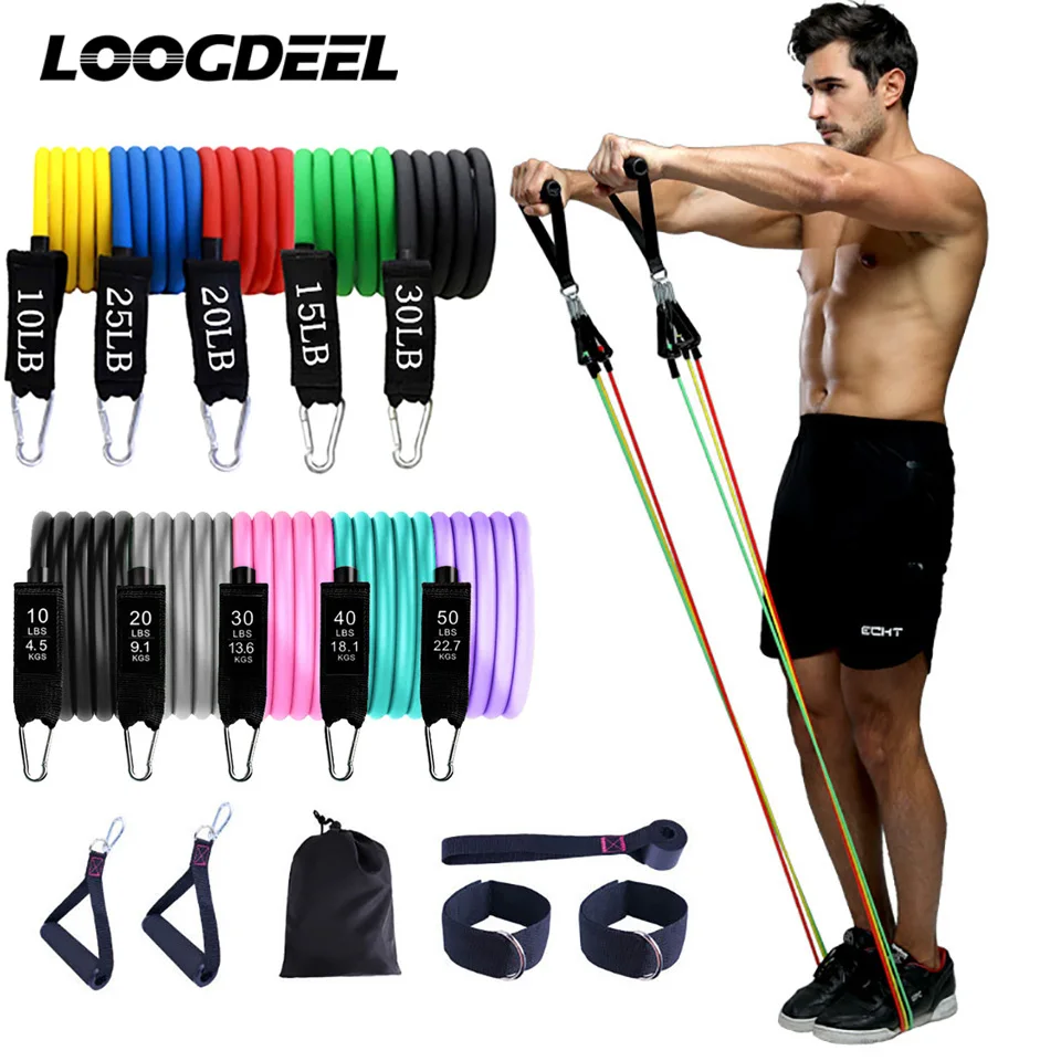 

LOOGDEEL 11Pcs/Set Resistance Bands Exercise Body Building Gym Home Fitness Equipment Yoga Pull Rope Muscle Strength Training