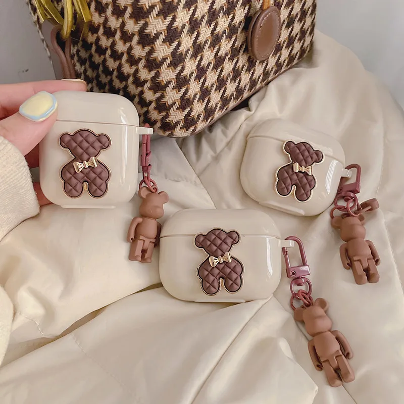 

Новинка 2021, чехол для Airpods3, мягкий чехол с милым медведем для AirPods 1, 2 Pro, Apple, Беспроводная связь Bluetooth, с брелоком