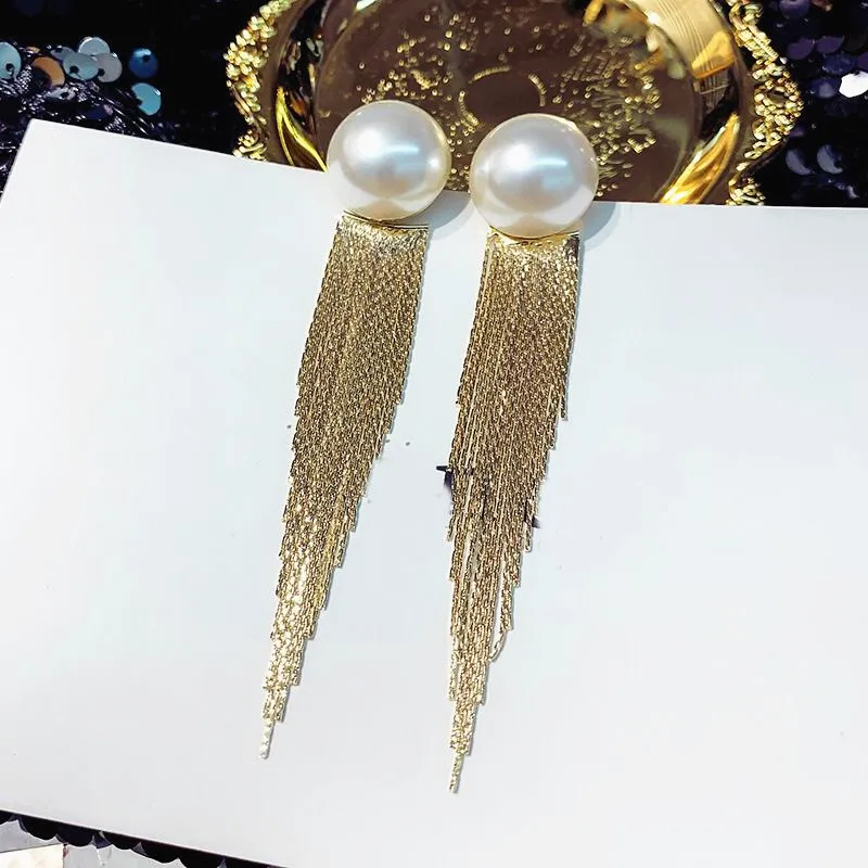 Женские длинные серьги кисточки с жемчугом в европейском и американском