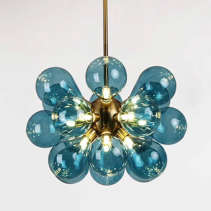 

Nordic Minimalist Modern Living Room Bedroom Children's Room Model Room Blue Pink Bubble Ball Glass Iron Droplight