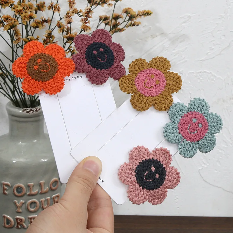 Милые детские зимние шерстяные вязаные крючком Цветочные заколки для волос