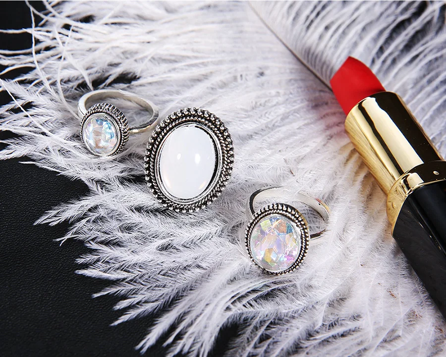 RAVIMOUR 3 шт./компл. панк кольца для Для женщин Женский Vintage Opal резиновый Свадебный Тарельчатая комплект Модные украшения Аксессуары