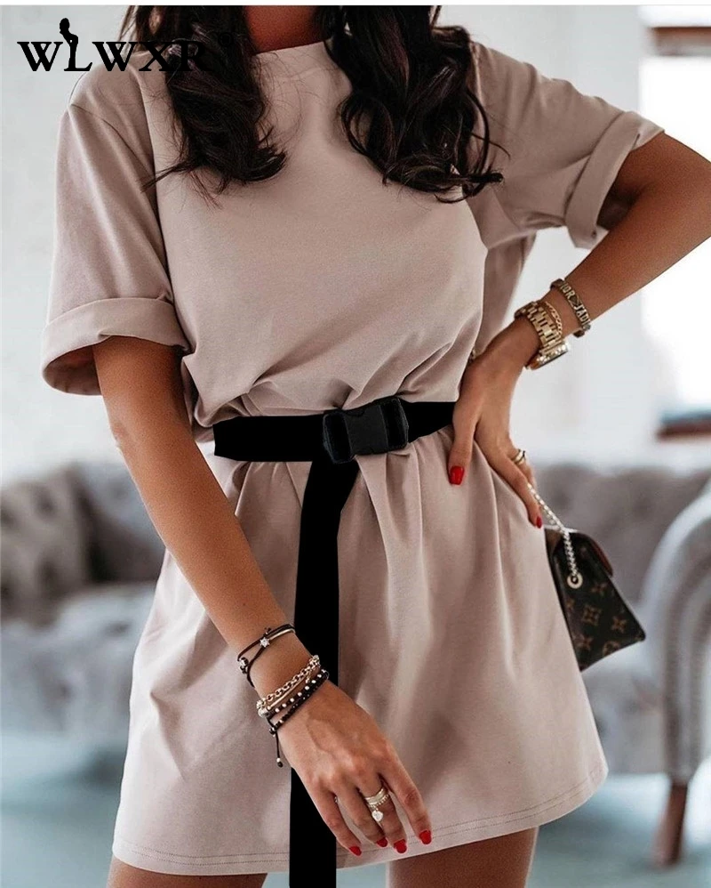 Повседневное летнее пляжное платье футболка WLWXR женские ремни хлопковые