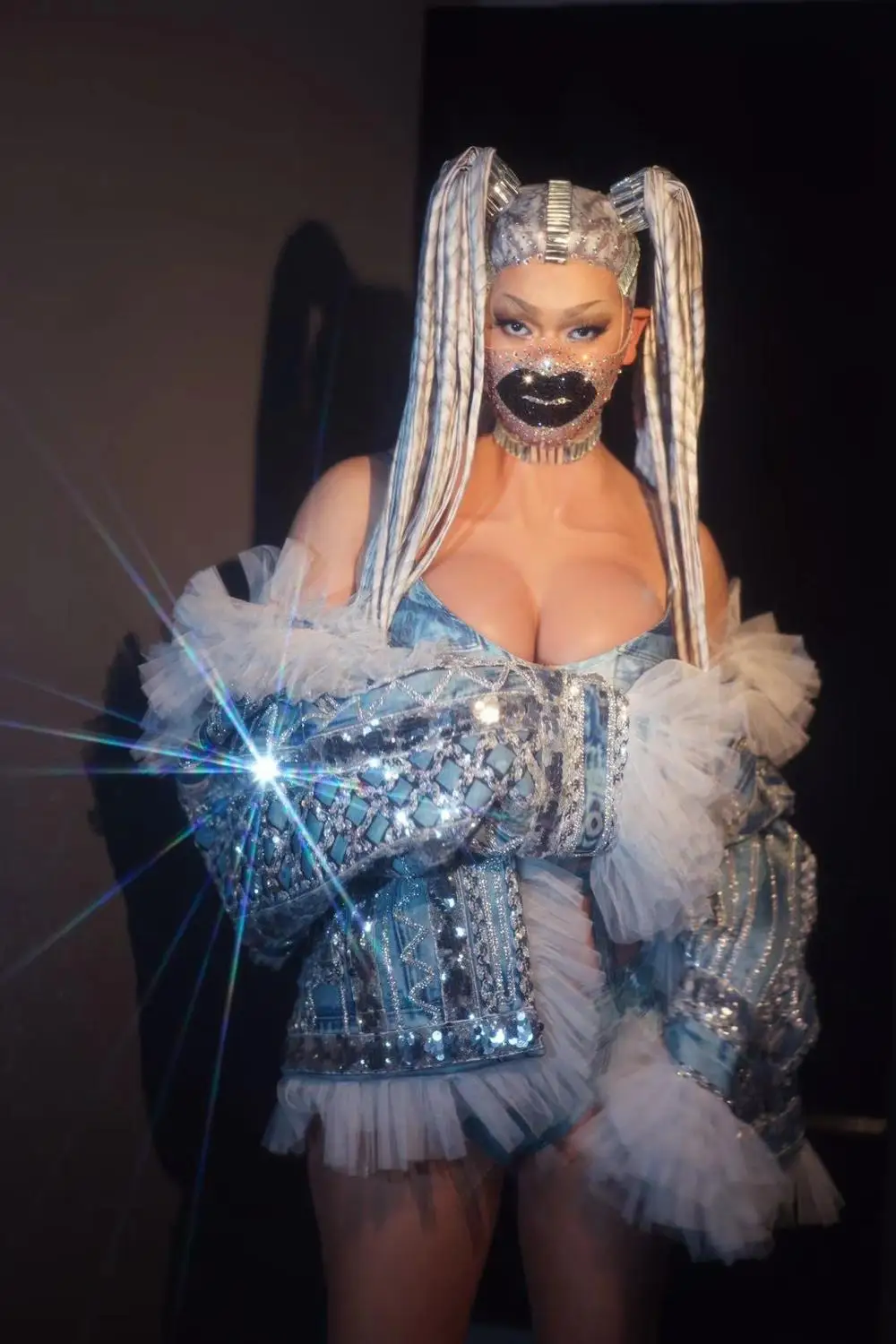 

New full diamond Denim Jacket Women's suit nightclub Bar Party sexy slim show singer DJ show Costume