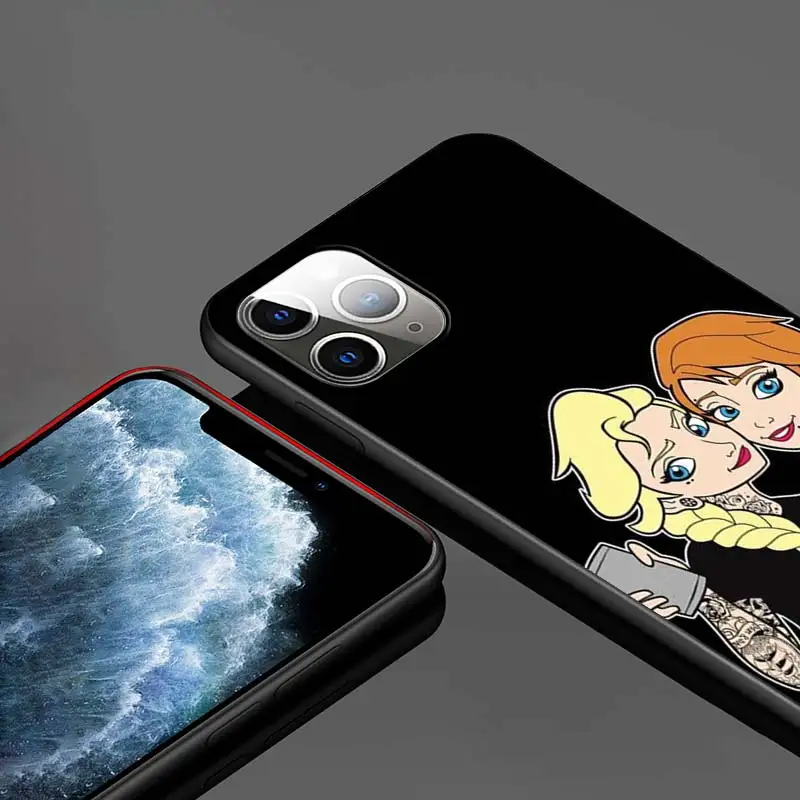 For Apple iPhone 12 11 Pro Max mini Case Disney Princess Tattoo For iPhone Max XR X 8 7 6 Plus 5S SE Black Phone Case