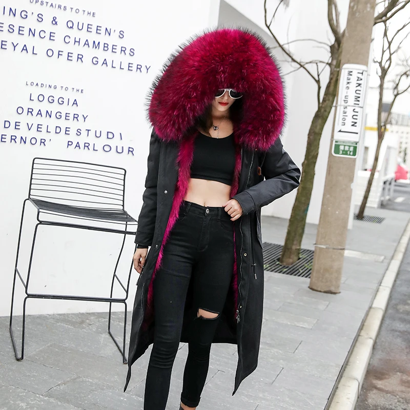 2022 New Fall Women's Real Fox Fur Jacket Casual Outer Jacket Pocket Zipper Long Sleeve Women's Trench Coat Loose Hooded Jacket