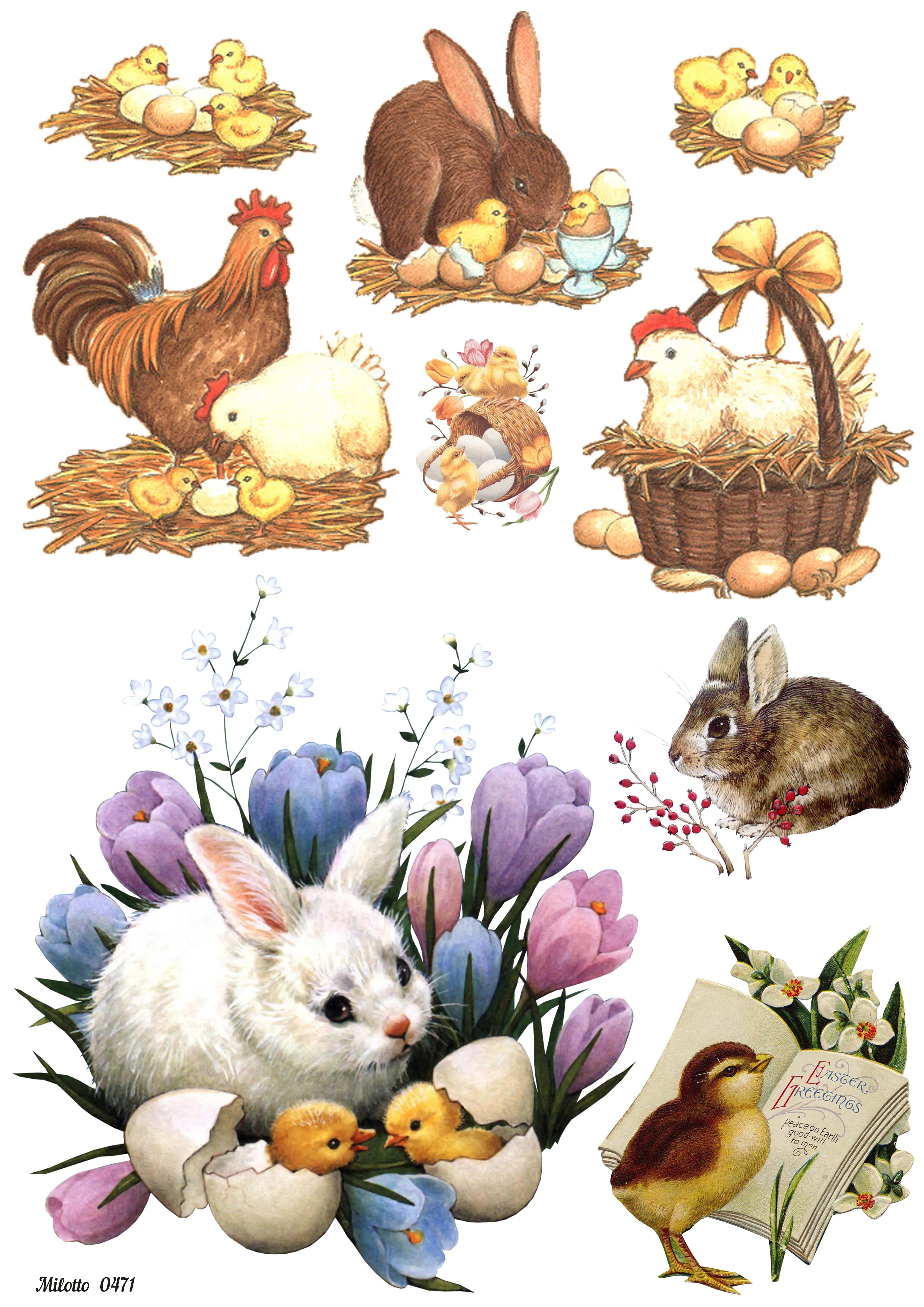 Рисовая бумага для декупажа А4 ультратонкая салфетка 0471 Пасха кролик яйца винтаж крафт DIY - купить по выгодной цене - Пасха