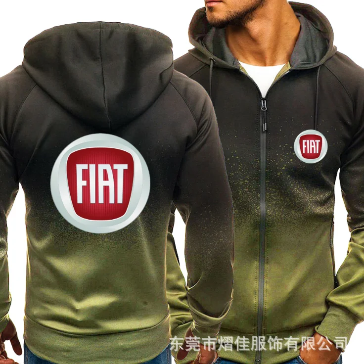 

NEW Spring Autumn FIAT Print Sweatshirt Gradient Hoodies Fleece Zipper Jacket Mens Hoodie Harajuku Male Clothing