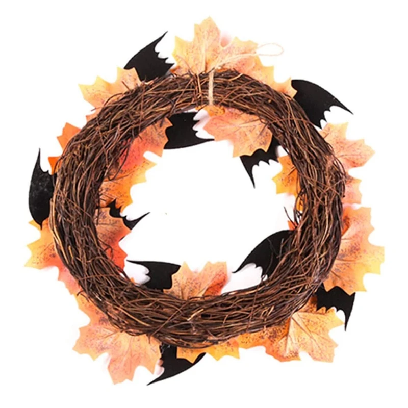 10 дюймовый кленовый венок на Хэллоуин Искусственный Кленовый лист летучая мышь