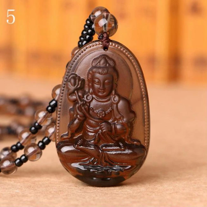 Ожерелье из натурального обсидиана ручной работы китайский Будда амулет на