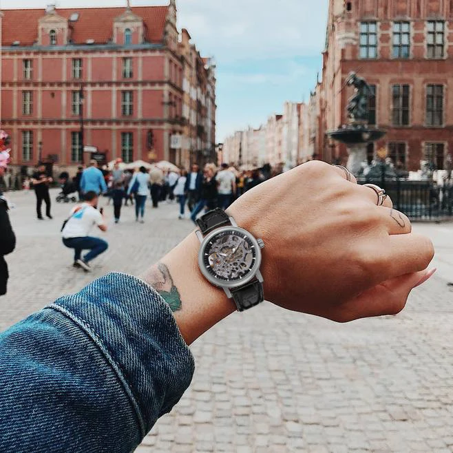 Часы наручные WINNER женские механические люксовые брендовые с кожаным ремешком