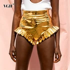 Женские короткие шорты VGH с высокой талией, повседневные свободные однотонные шорты в стиле пэчворк с рюшами, летняя модная одежда, 2021