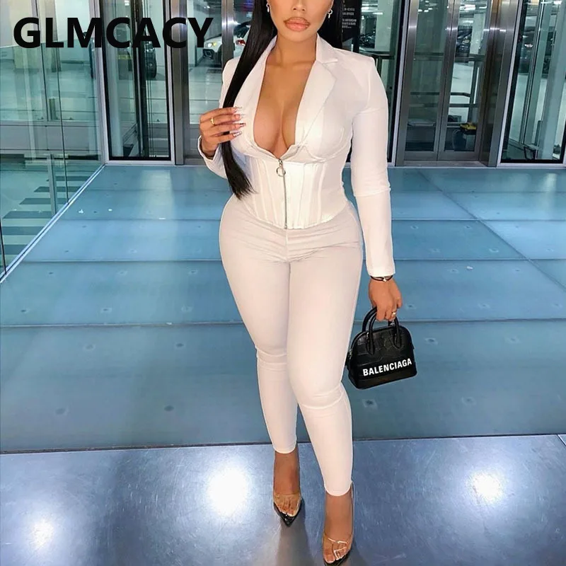 

Women Two Piece Workwear Suits Long Sleeve Notched Lapel Cosert Blazer & Slim Pants Set