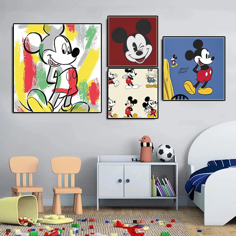 

Catoon Anime Mickey & Minnie Mouse Duck Posters Disney Watercolor Canvas Painting Wall Art Pictures Prints for Living Home Decor