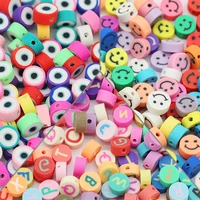 50pcs 10mm mix color round shape lettersmile polymer clay charm spacers loose beads for jewelry making diy bracelet accessories