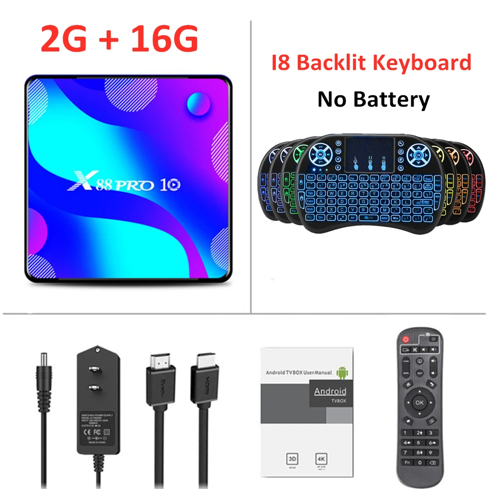 2021 X88pro Android Box For 4K Tv 10 Set Top RK3318 2gb 16gb x88Pro MX3 Voice I8 Keyboard Player | Электроника