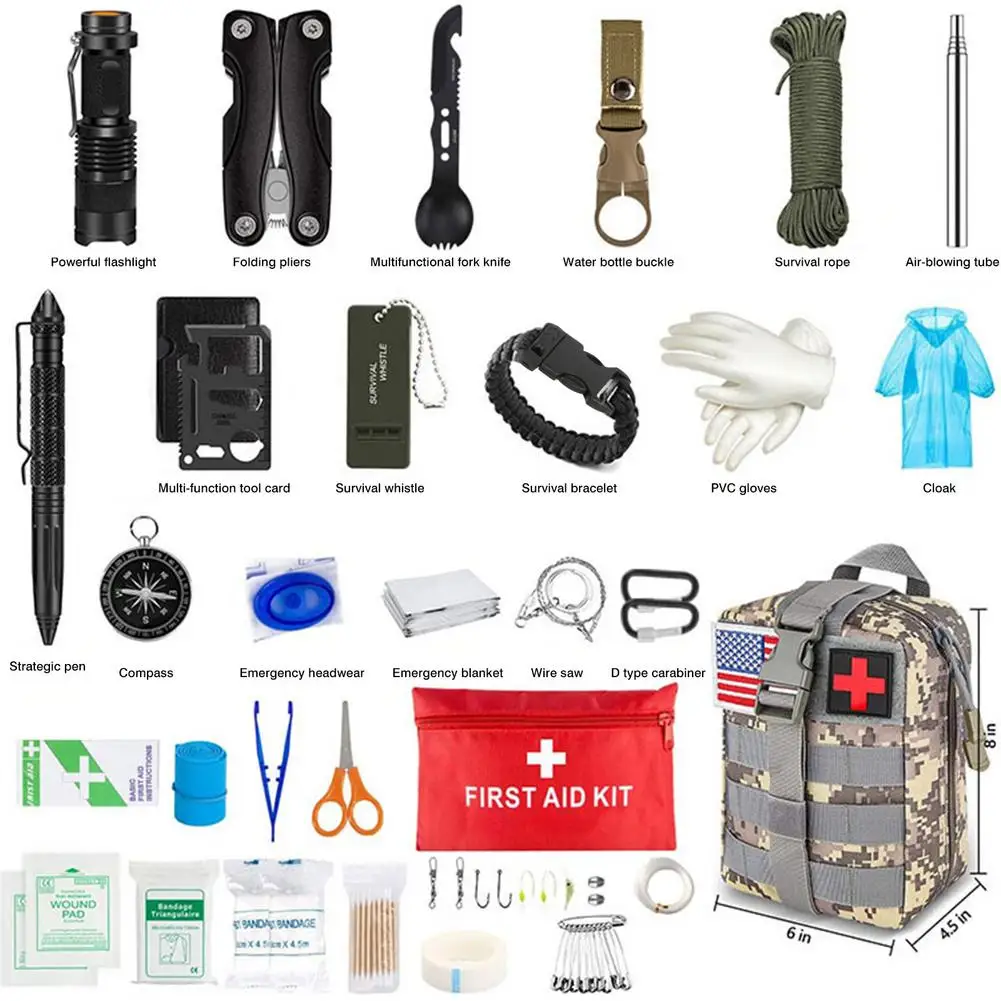 

Survival First Aid Kit Outdoor Survival Tool Kit For Camping Hiking Portable Various Practical Survival Gears Apply To Emergency