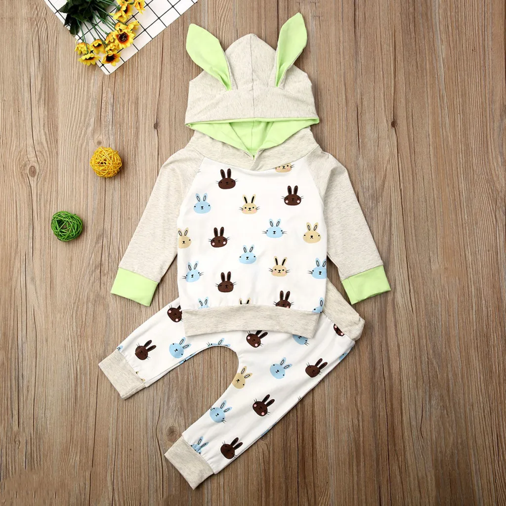 Одежда для новорожденных мальчиков и девочек футболка с капюшоном заячьими