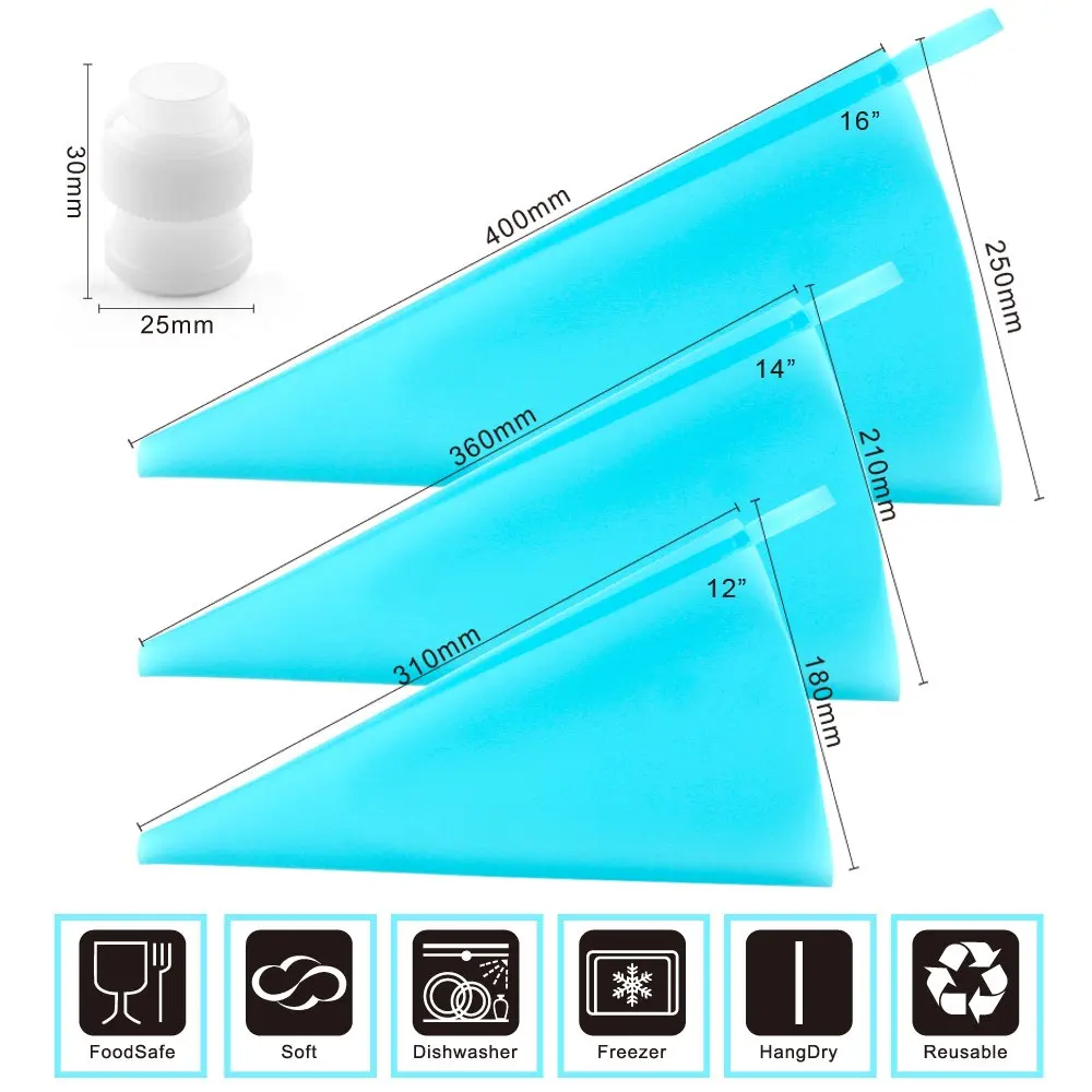 12 шт./упак. силиконовые кондитерские мешки Многоразовые глазировки сумки с бонус