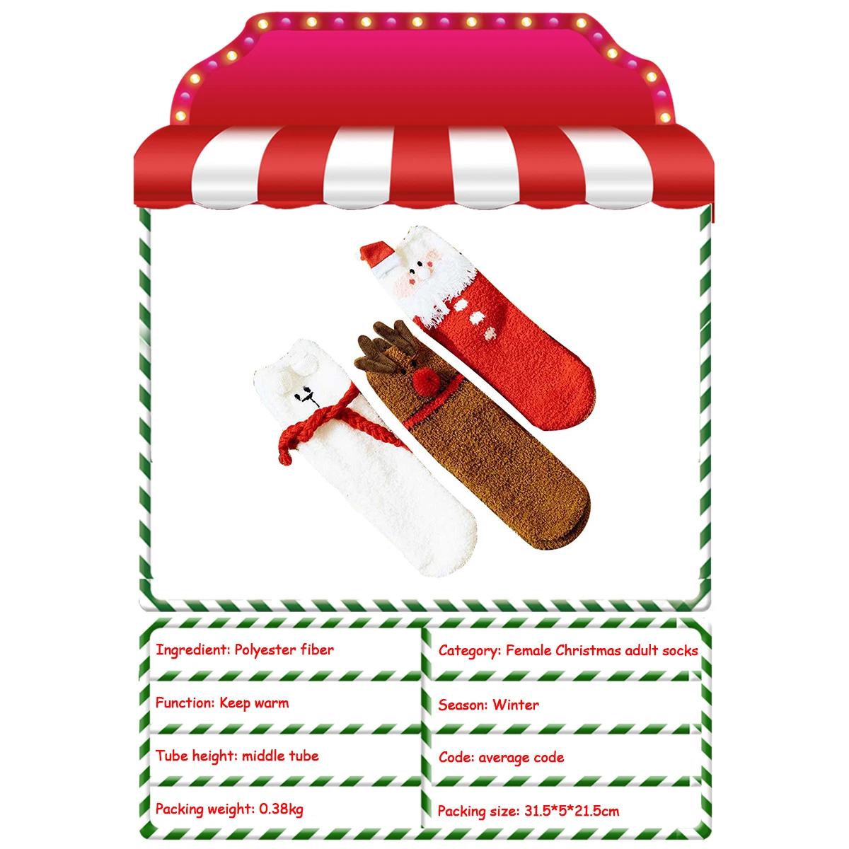 

2020 New Arrivals 3 Pair Women Socks Christmas Cartoon Floral Print Medium Tube Socks Winter for Women