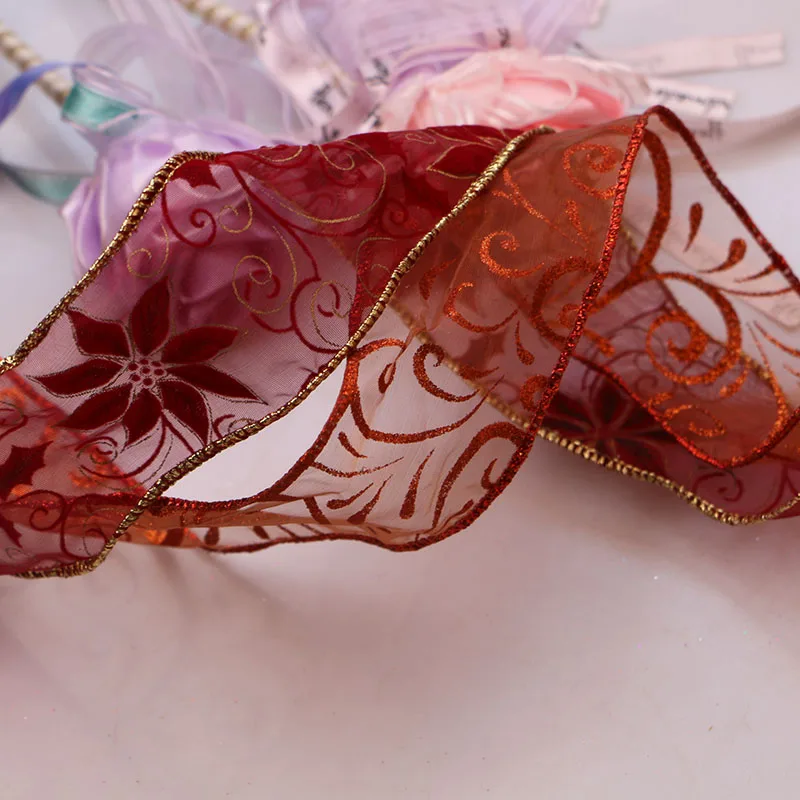 Mixed 5yard 5.8cm-6cm Organza gauze with iron gold hand woven belt gift packaging accessories | Дом и сад