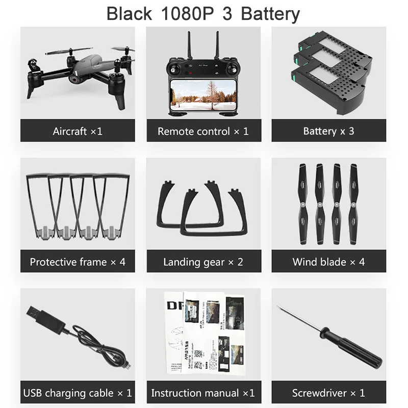 black 1080P 3B SG106 Радиоуправляемый Дрон оптический поток 1080P HD Двойная камера в реальном времени воздушный видео RC Квадрокоптер самолет позиционирование RTF - Цвет: black 1080P 3B