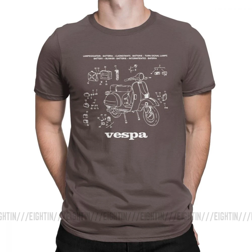 Vespa футболки запчасти скутер Италия уникальный ретро мотоцикл велосипед футболка мужская короткий рукав Винтаж тройники очищенный хлопок - Цвет: Коричневый