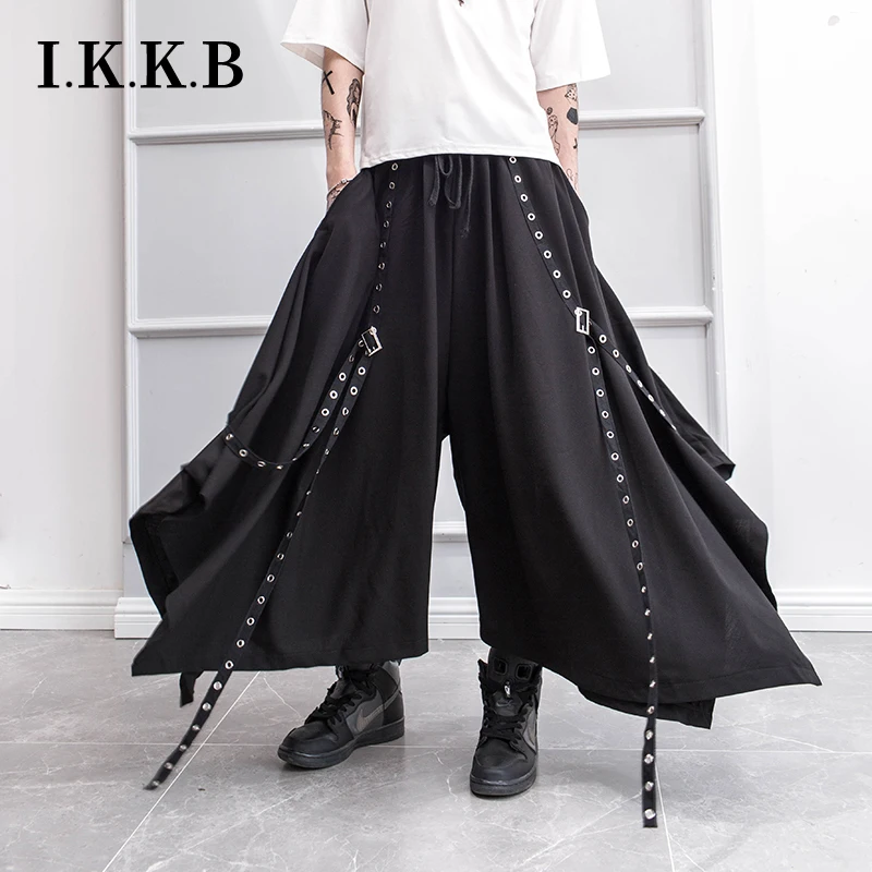 

Pants Men Yamamoto Style Men's And Women's Culottes Rivet Ribbon Decoration Loose Wide-leg Pants, Hairdresser Spring And Summer