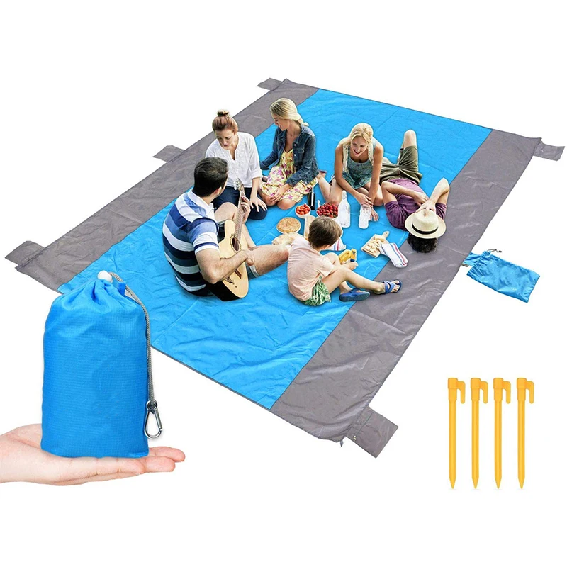 

Пляжное одеяло Sandfree, большой коврик для пляжа без песка для 4-7 взрослых, водонепроницаемое карманное одеяло для пикника с 6 стойками, уличное...