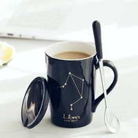 ceramic mug 12 constellation creative mug with spoon cover blackwhite ceramic milk coffee cup mens and womens teacup