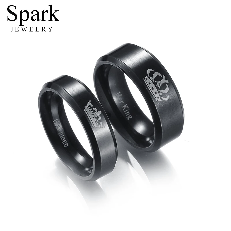 Spark 1pc Stainless Steel Wedding Rings for Women Men His Queen Her King Letter Lovers Couples Ring Anniversary Jewelry Gift