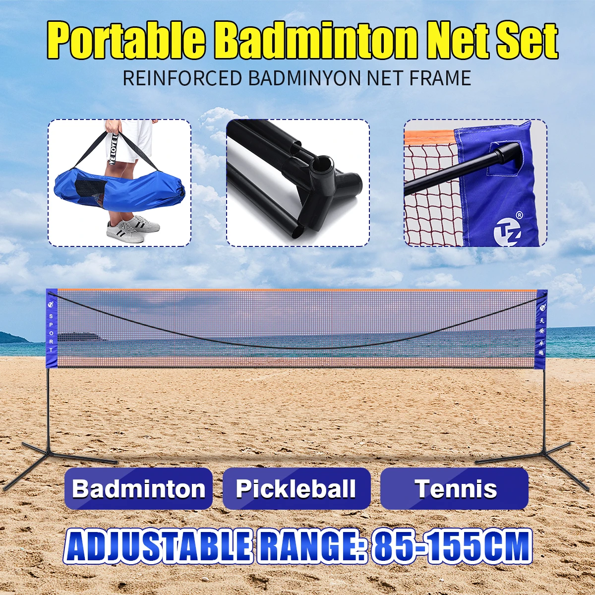 

Portable Badminton Volleyball Tennis Net 610cm Width Adjustable Height Sport Badminton Net kit With Stand/Frame and Carry Bag