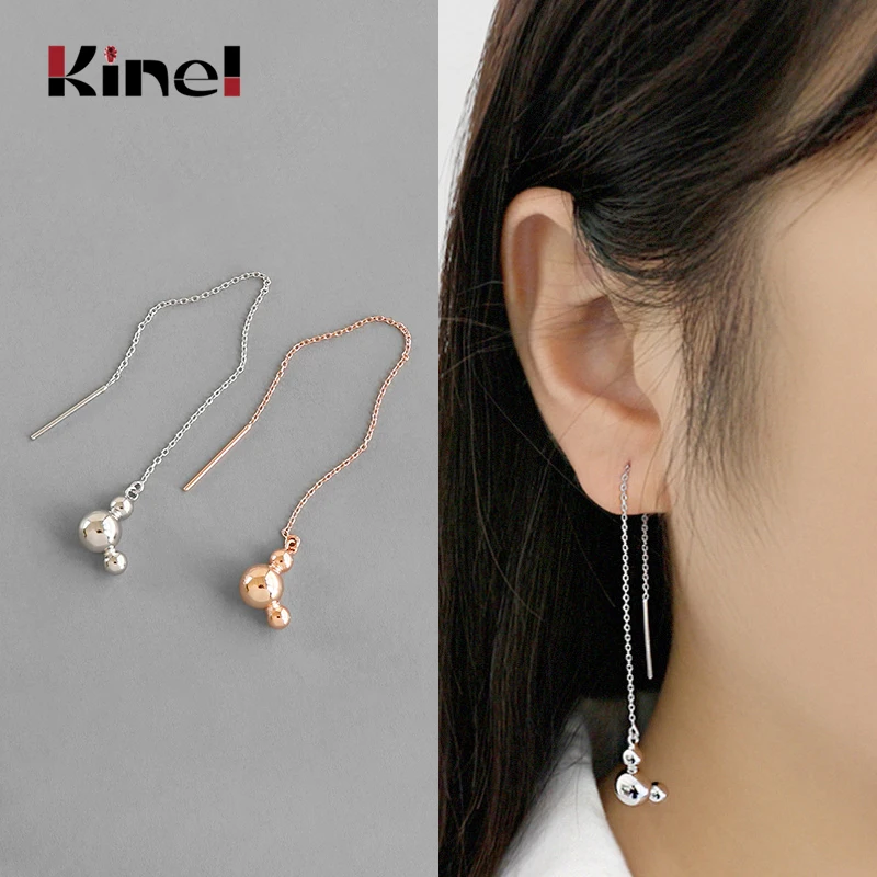 

Kinel Real 925 Sterling Silver Rose Gold Earrings Korea 2020 New Beads Chain Line Long Silver Earrings For Women Party Jewelry