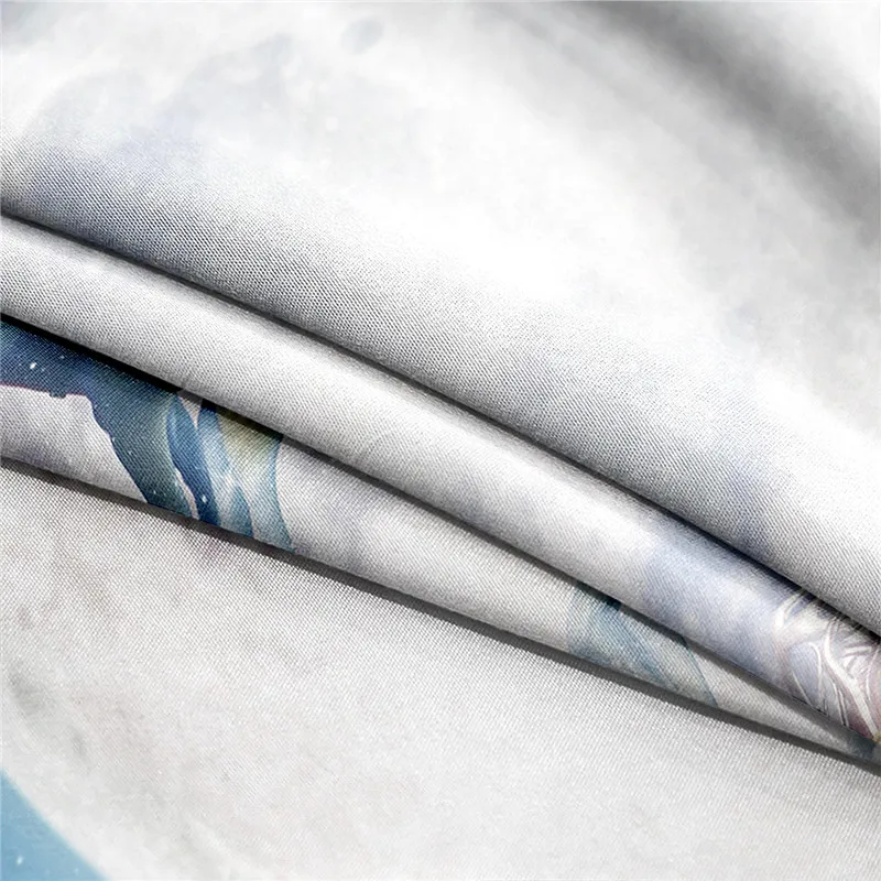 

To the Moon Digital Printed 3pc Polyester Fitted Sheet Mattress Cover Four Corners with Elastic Band Bed Sheet Pillowcases