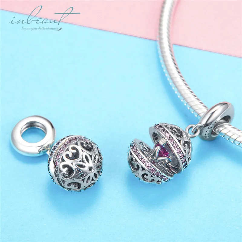S925 стерлингового серебра fit Pandora браслет Рождественский подарок коробка Подвески Женская Ручная работа дизайн 925 красный драгоценный камень сокровище бусины