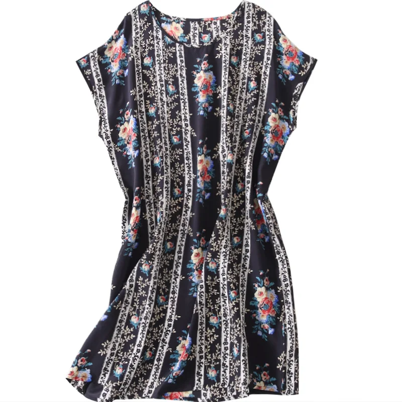 Платье из чистого шелка женское летнее платье натурального с цветочным принтом