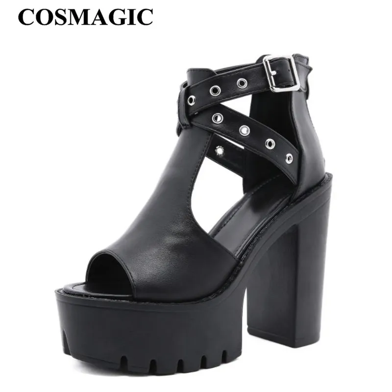 COSMAGIC Новая женская пикантная обувь с пряжкой Черные босоножки летние туфли на
