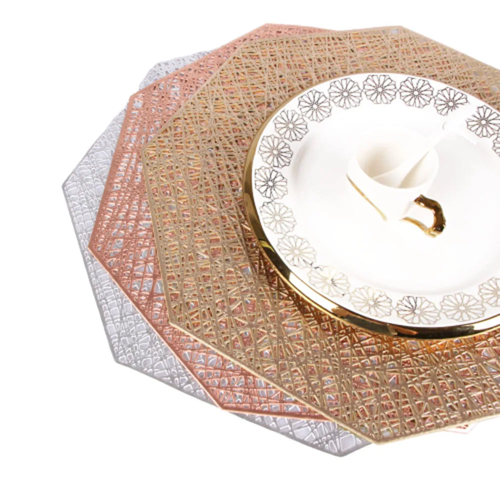 Faroot Table Washable Dining Wedding Party Packs Pad Gold Silver PVC Placemat Mat Flower Design Coaster Decorative | Дом и сад