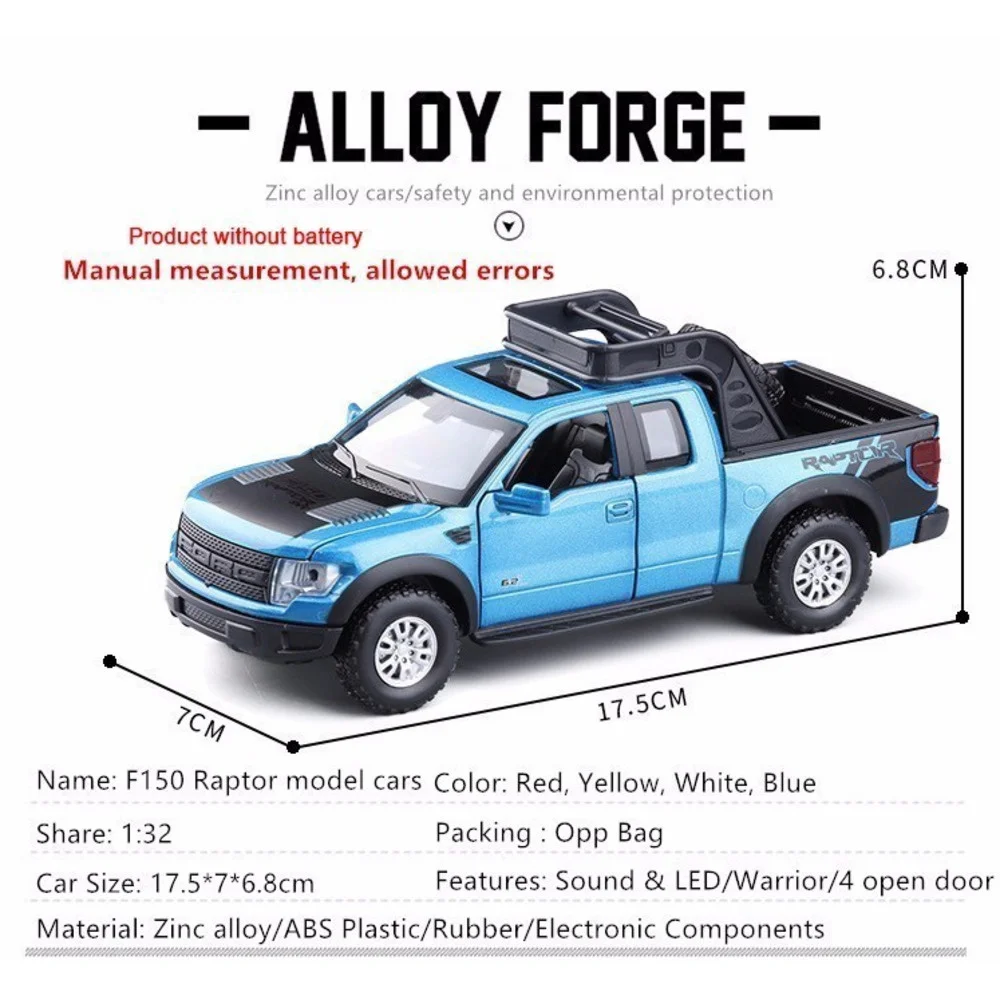 Литая модель автомобиля Ford Raptors F150 1:32 Игрушечная металлическая Инерционная для