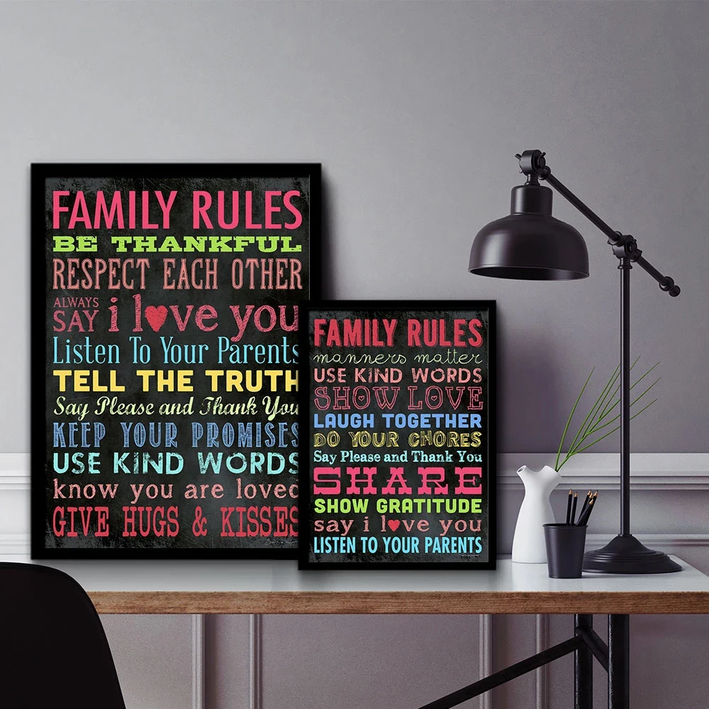 

Modern Abstract Family Rules Quotes Paintings Wall Art Nordic Canvas Posters Prints Kids Gift for Living Room Bedroom Decoration