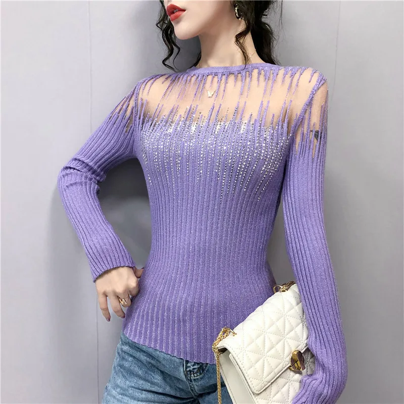 

sexy women's tight mesh sweat, fashionable long sleeve jersey, rinestones tops, woven jersey, auto o