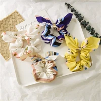 2019 new fashion elastic hair bands floral striped knotted rabbit ear bowknot hairties metal buckle hair accessories hot sale