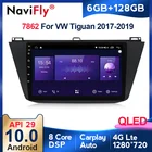 Автомагнитола, 6G + 128G QLED Carplay, Android 10, для VW Tiguan R line 2017-2019, мультимедийный видеоплеер, радио, стерео, головное устройство, DVD BT