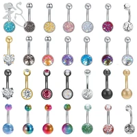 zs 1pc 14g shiny crystal belly button rings for women double ball belly navel piercing stainless steel belly rings body piercing