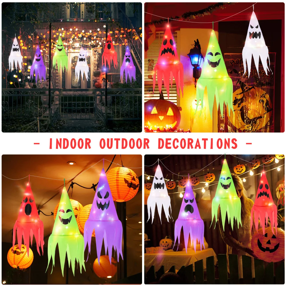 

Abaodam 8PCS Battery Operated Lighted Witch Hats Outdoor Ghost Hats LED String Lights Decoration 8 Lighting Modes