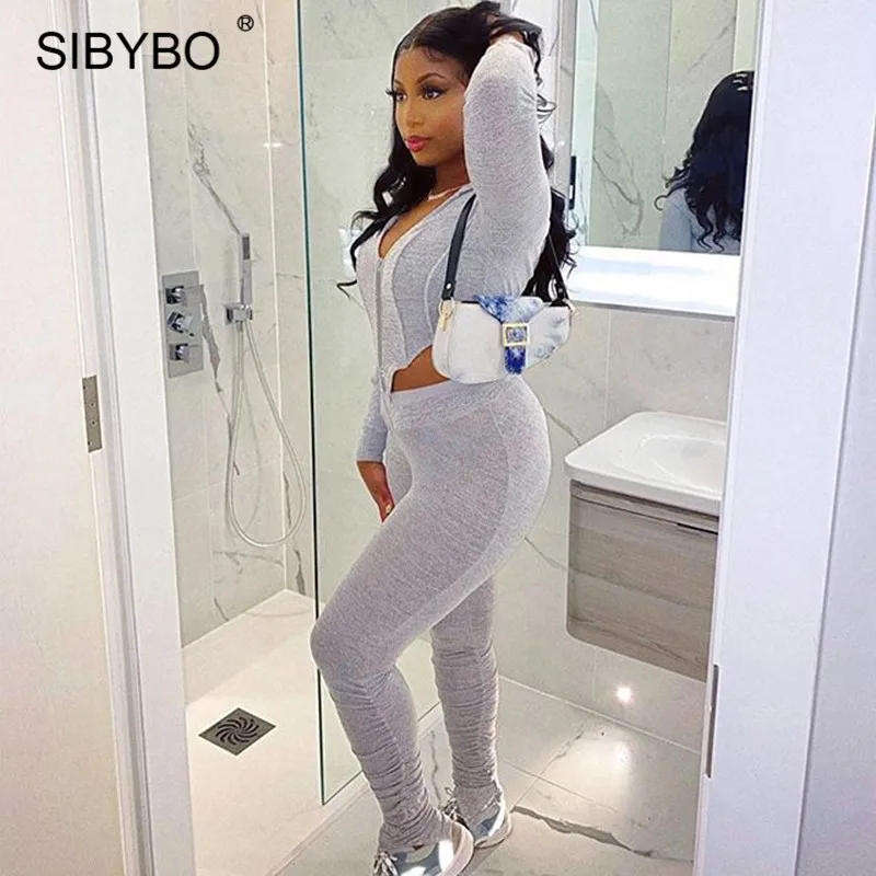 Женский костюм с капюшоном Sibybo осенний комплект из 2 предметов длинным рукавом и