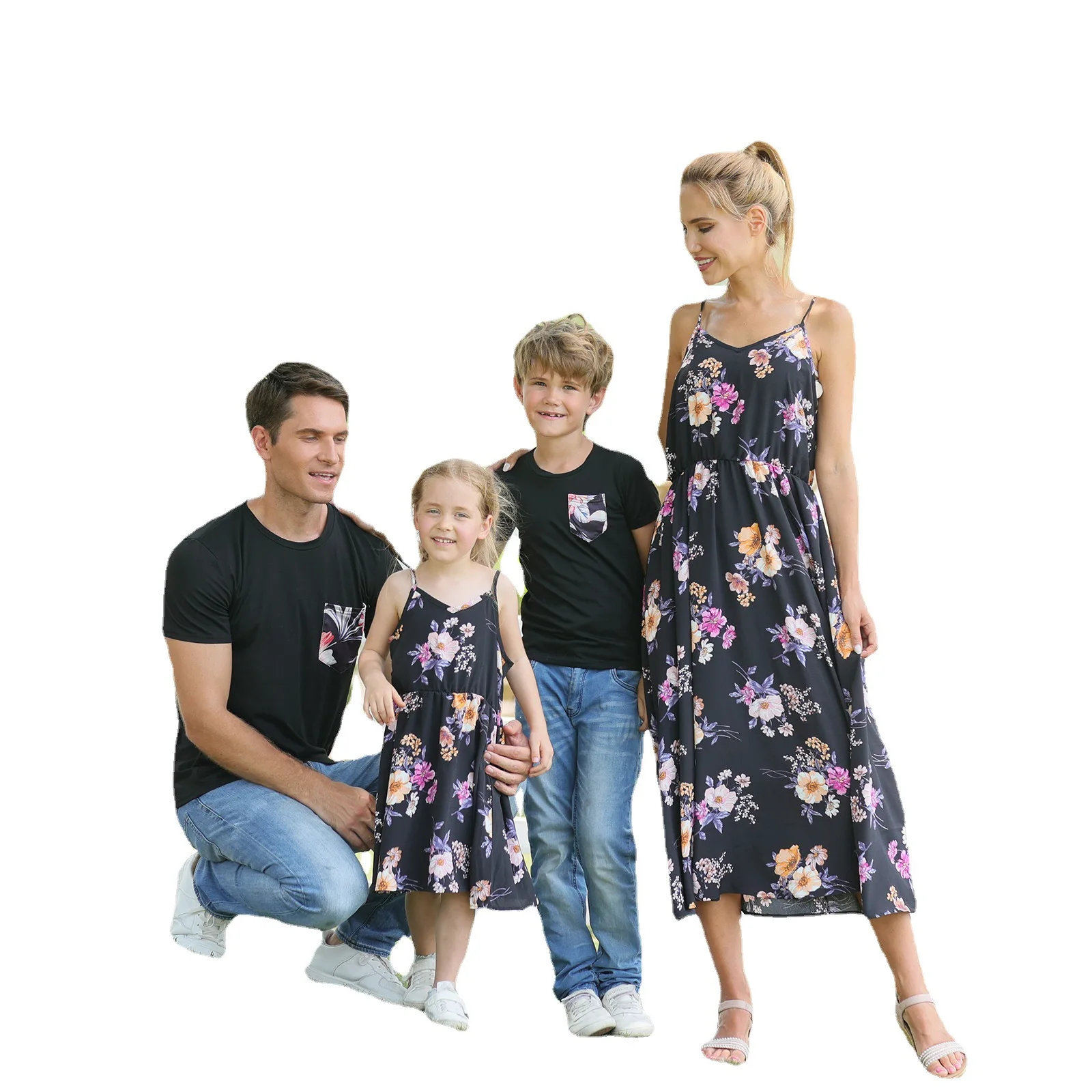 

2021 Summer Striped T-Shirt Outfits Mother And Daughter Dresses And Father Son Baby Boy Girl Family Matching Family Outfits