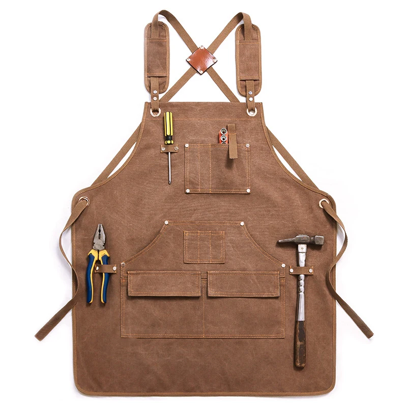 

High-end Canvas Apron Custom Logo Wear-resistant Anti-fouling Thickening Barber Roasting Cafe Work Clothes Apron
