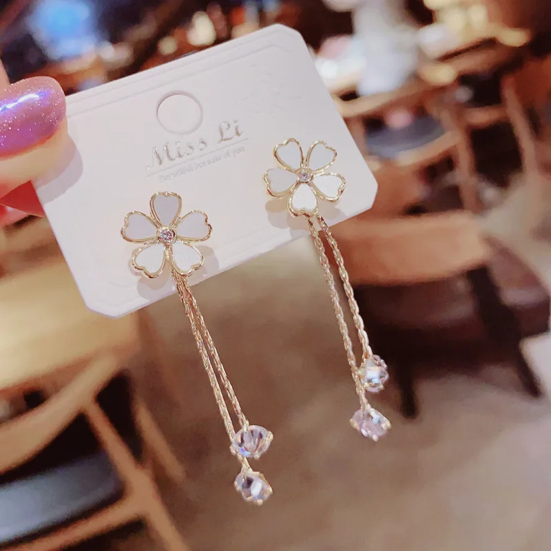 

S925 Silver Needle Pearl Tassel Earrings New Crystal with Rhinestone Love Temperament Versatile High Quality Ear Pendant Trend