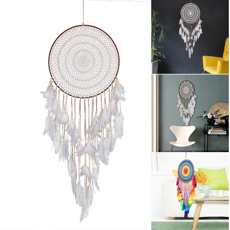 

Большой кулон «Ловец снов» с белыми перьями, подвесное украшение, свадебное украшение, подарок на фестиваль, DOG88